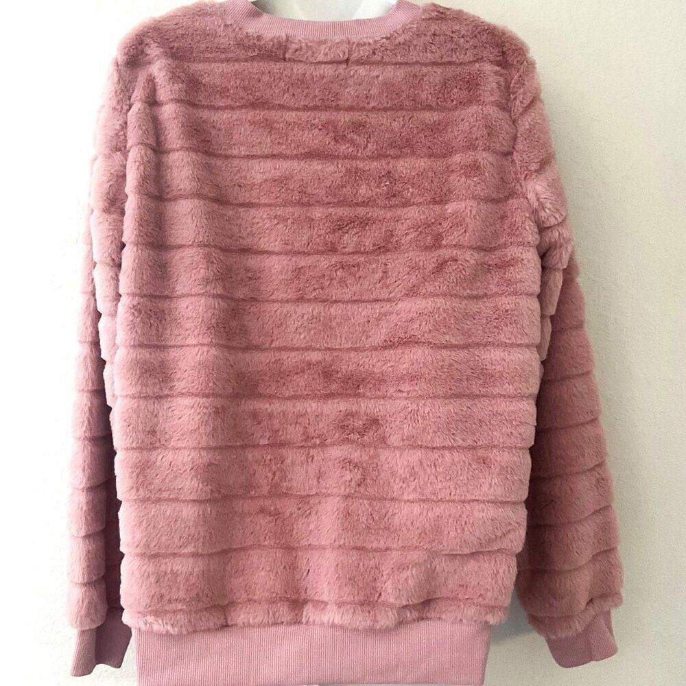 TRIXIE + LULU Blush Pink Faux Fur Ribbed Sweater Top Cozy Plush Large - Picture 4 of 8